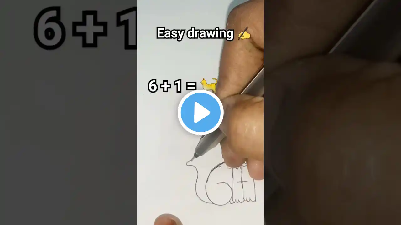 Easy cat 🐈drawing with (6+1) numbers | #shorts #short #easy