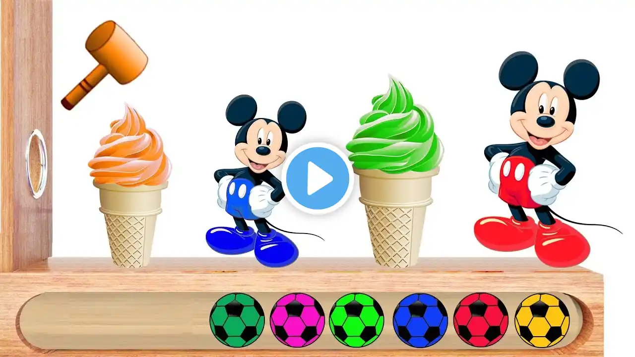 Learn Colors with Ice Cream and Mickey Mouse WOODEN FACE HAMMER XYLOPHONE For Toddlers Soccer Balls