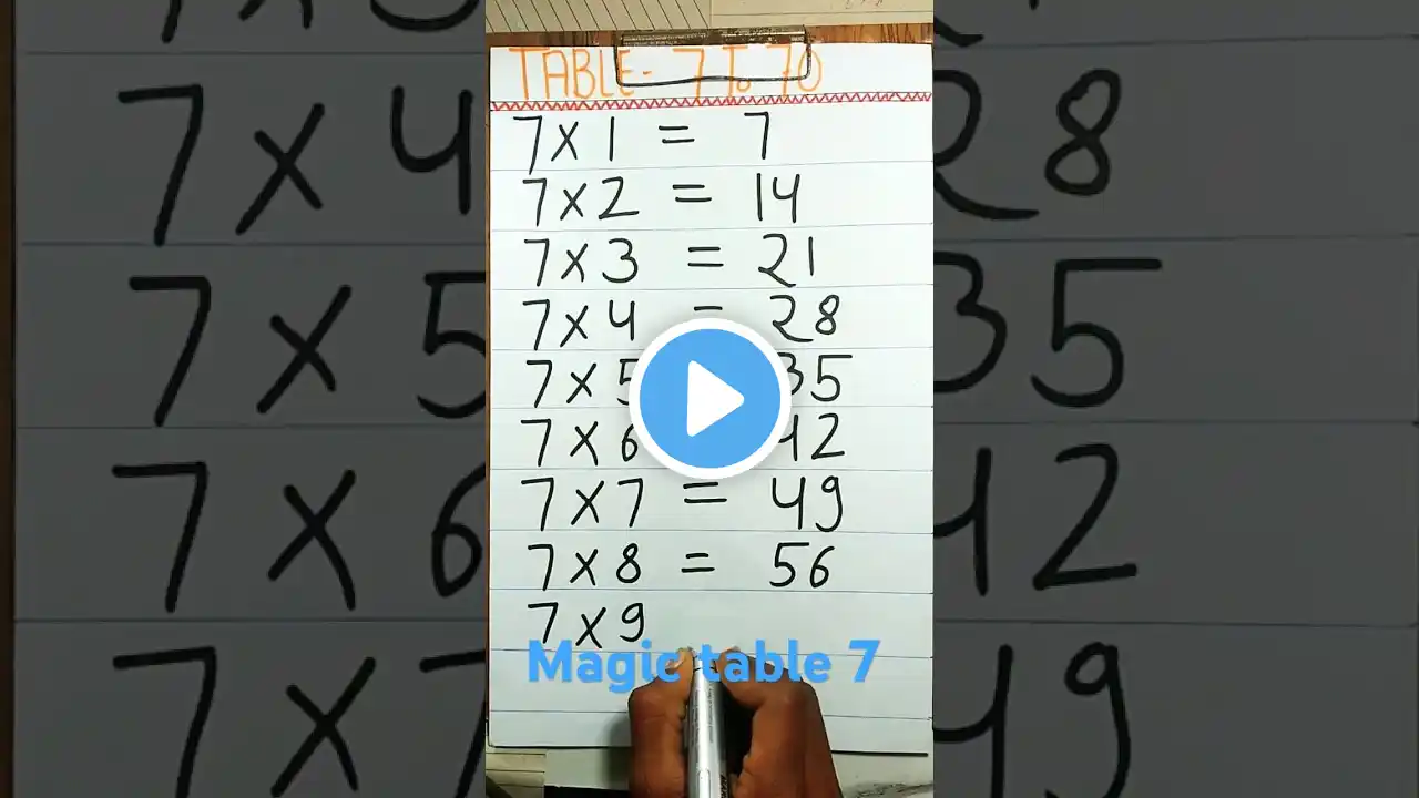 7 MULTIPLICATION TABLE | LEARN TO WRITE TABLES of 7 | TABLE OF 7 | #multiplication  #tables #shorts