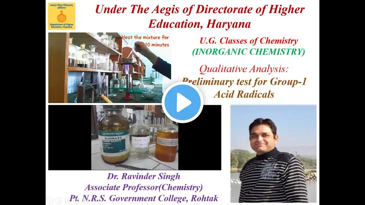 Qualitative Analysis Part 2 Preliminary test for Group 1 Acid Radicals