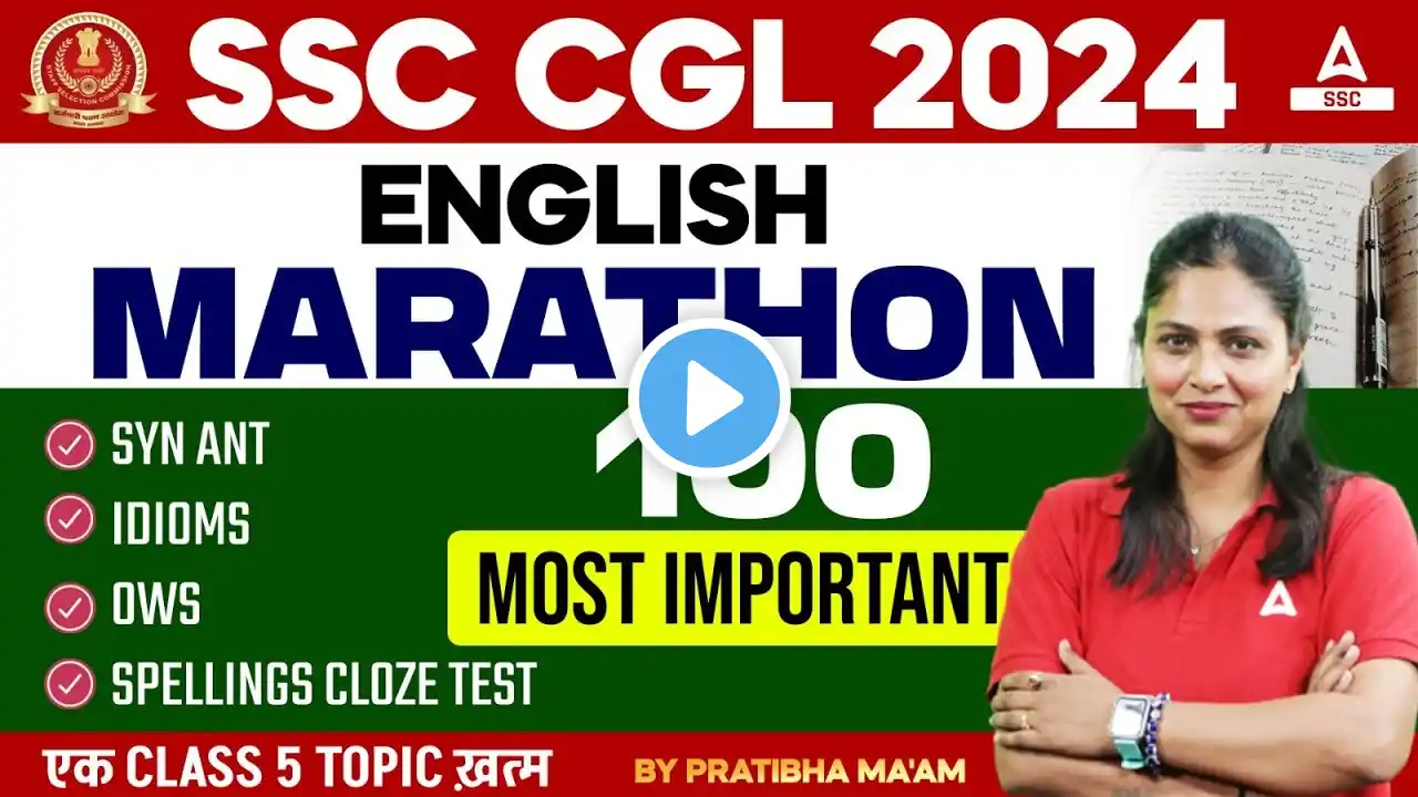 Top 100 Synonyms, Antonyms, Idioms for SSC CGL 2024 | SSC CGL English Marathon Class by Pratibha Mam