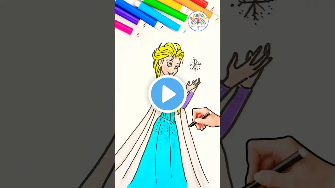 Draw Elsa Simple | How to Draw Elsa and Anna 🌈👸🏼 #disney #FROZEN #princess #shorts