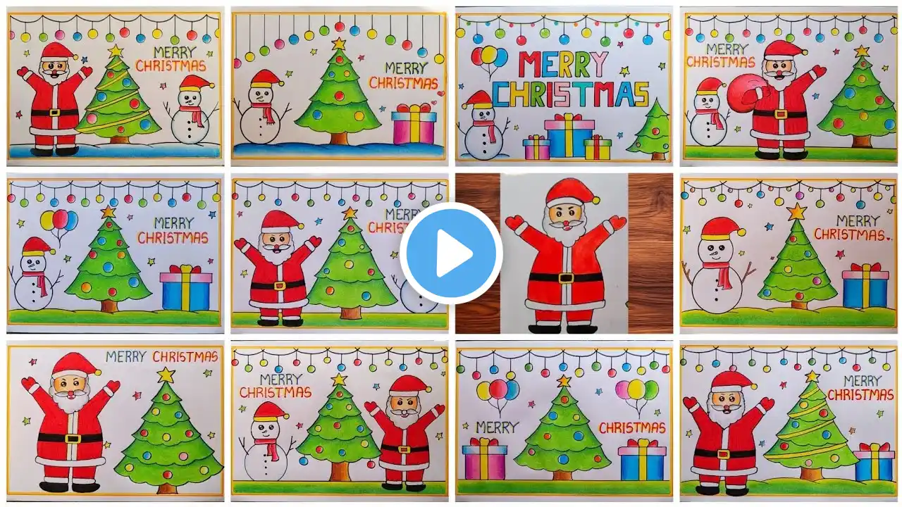 Merry Christmas drawings easy| Santa Claus drawings| Christmas Tree drawings| Merry Christmas poster