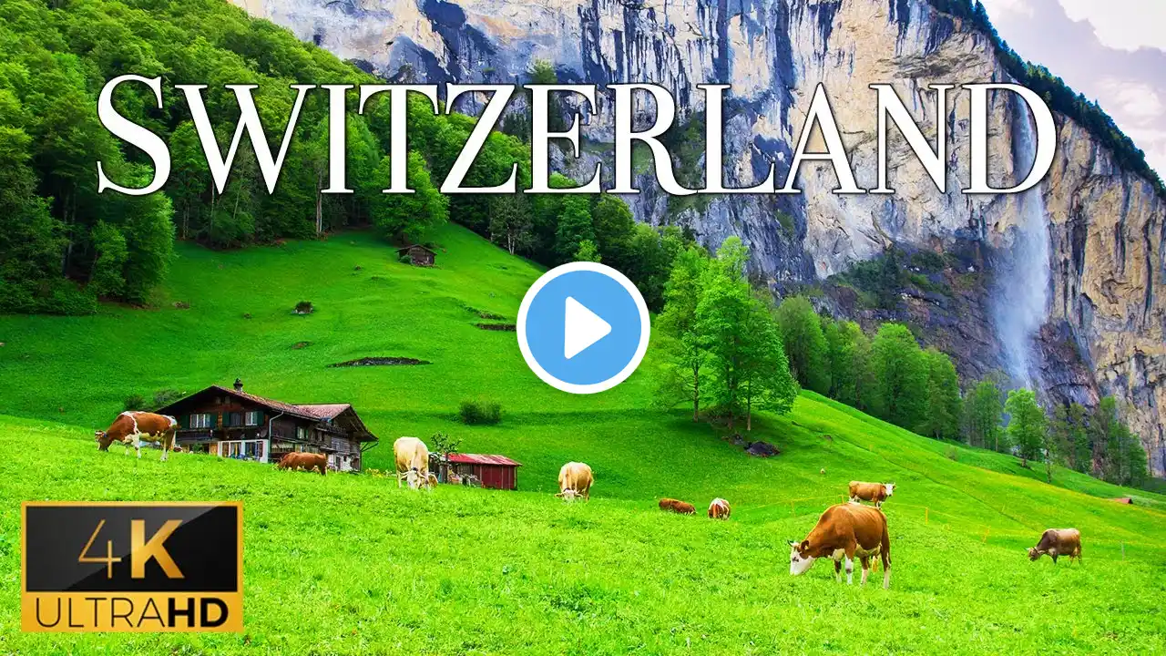 FLYING OVER SWITZERLAND (4K Video UHD) - Relaxing Music With Beautiful Nature Film For Stress Relief