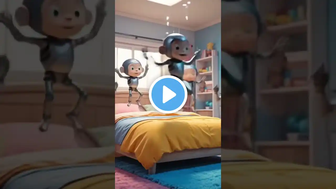 5 Little Robot Monkeys Jumping on the Bed | Fun Animated Song for Kids #youtubeshorts#trendingshorts