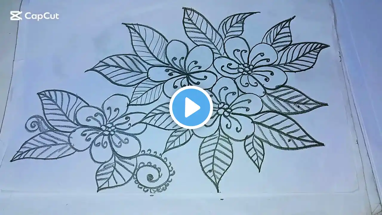 Very beautiful flower and leaf drawing tutorial #flowerdrawing #embroidery #viralvideo