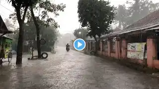 Walk in Heavy Rain and Loud Thunder | Go to sleep soon with Rain and Lightning in Rural Indonesia