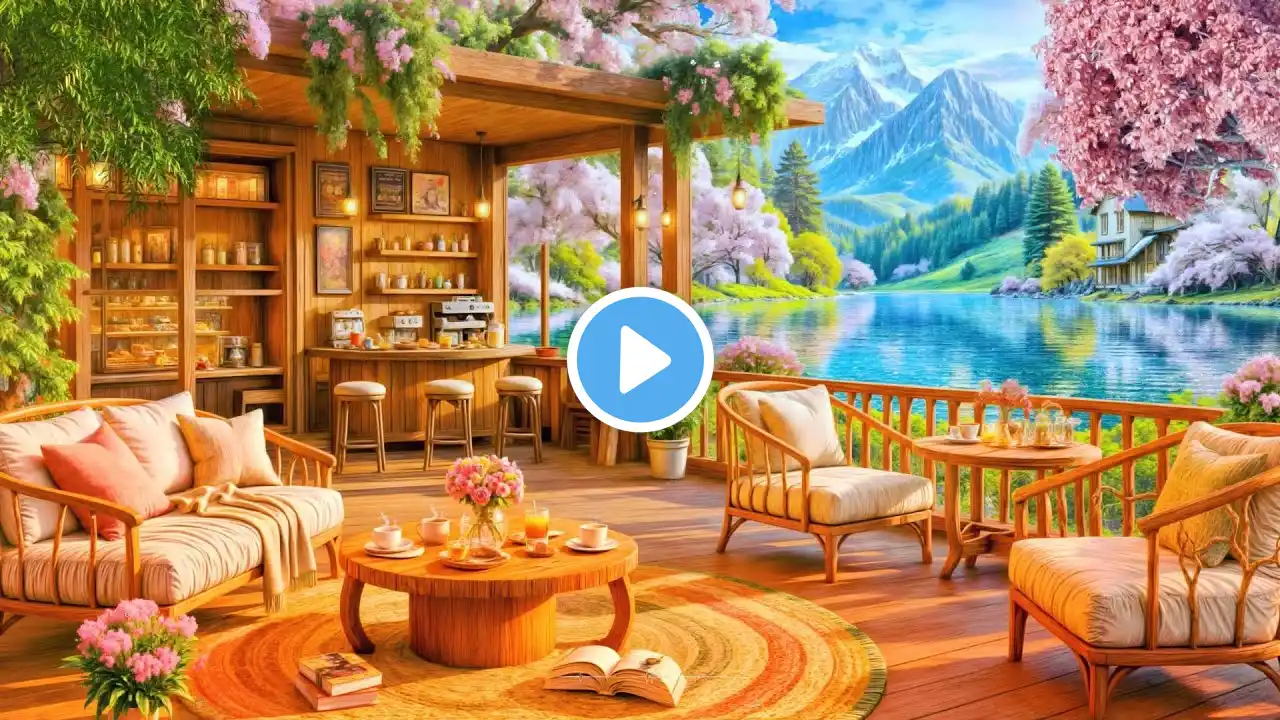 Spring Morning Smooth Café Jazz Playlist 🌸 Cozy Coffee Porch Ambience with Nature Sounds & Fireplace