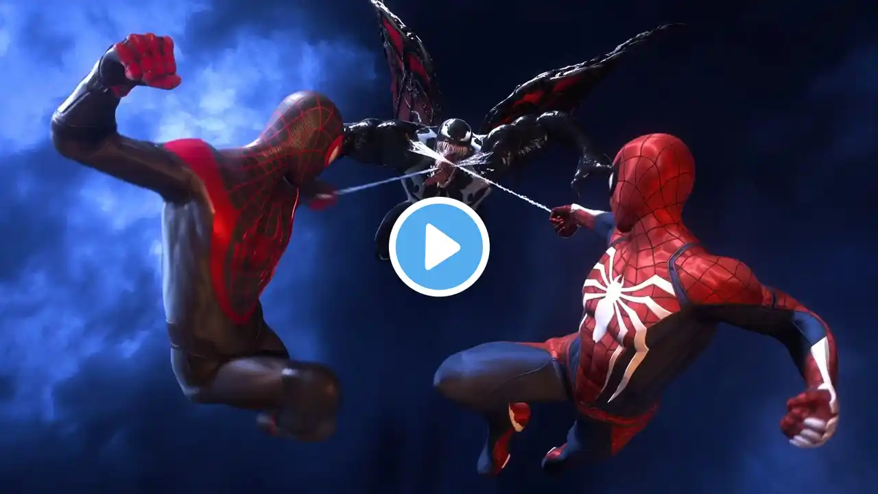 Peter and Miles Vs Venom with Advanced Suit 1.0 and Classic Suit - Spider-Man 2 PS5