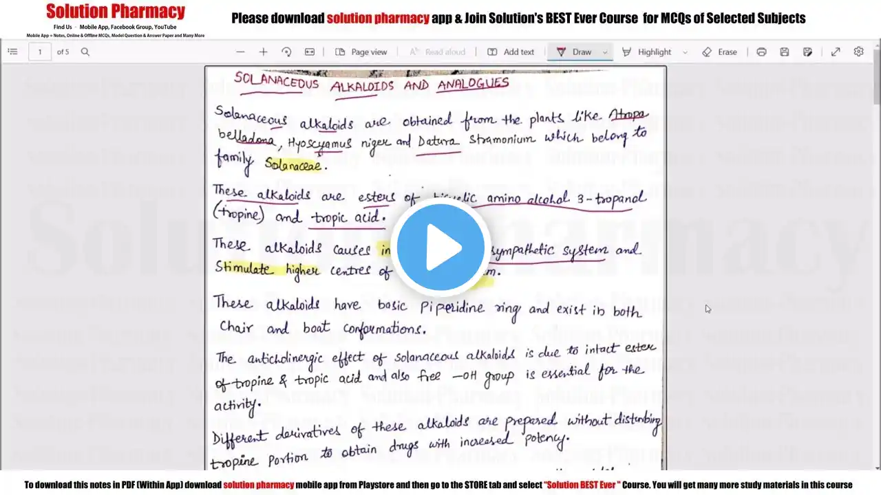 Class (42) Solanecous Alkaloids and Analogous | Atropine, Hyoscyamines | Medicinal Chemistry 01