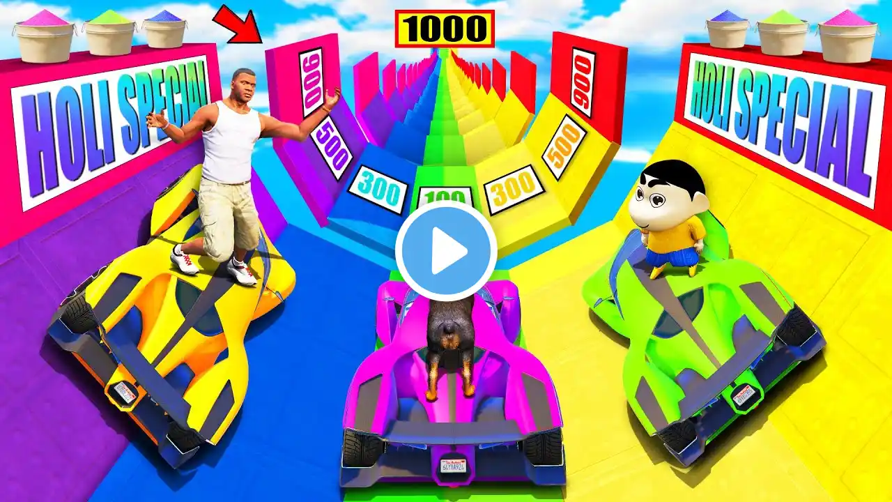 SHINCHAN AND FRANKLIN TRIED THE HOLI SPECIAL ULTIMATE RAINBOW MEGA RAMP POINTS JUMP CHALLENGE GTA 5