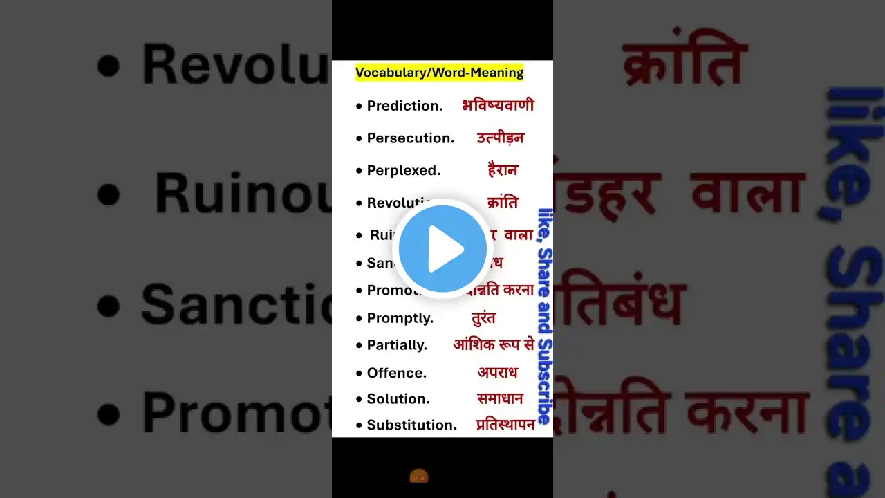 शब्दावलीVocabulary/Word-Meaning #shorts #short #viralvideo #newvideo#vocabulary