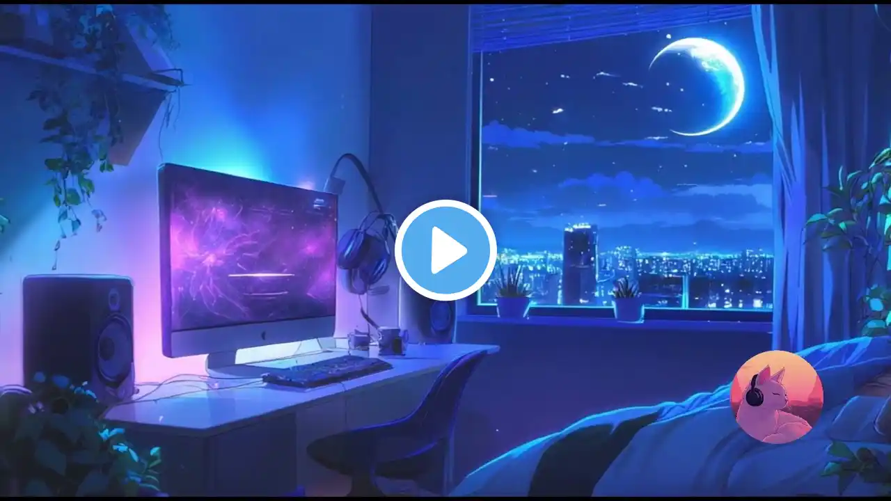 Moonlit Cityscape 🌙 chill lofi beats for late-night focus/relaxation | 🐱 AmbiCat