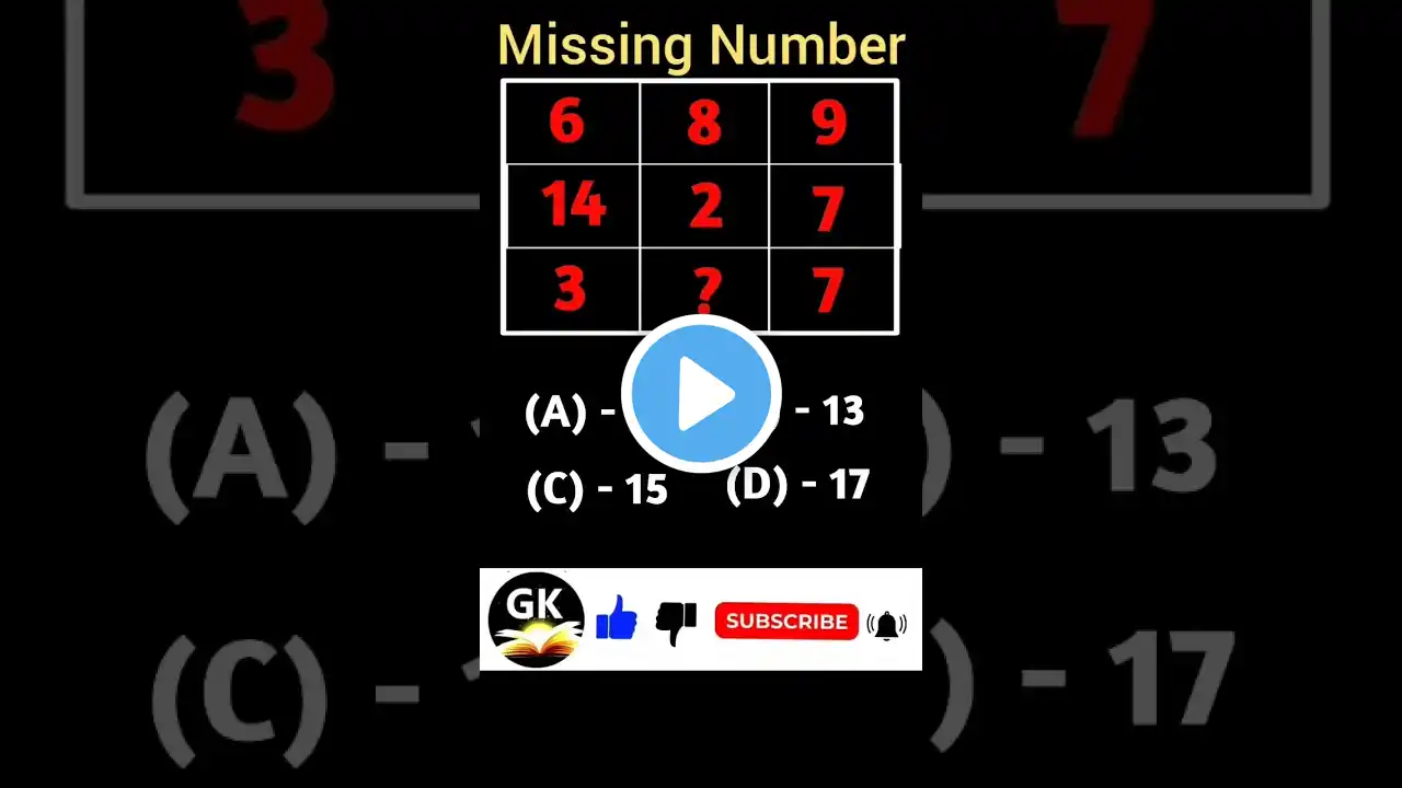 Missing Number//Reasoning Question #Reasoning #trending #shorts @GktricksAtoZ