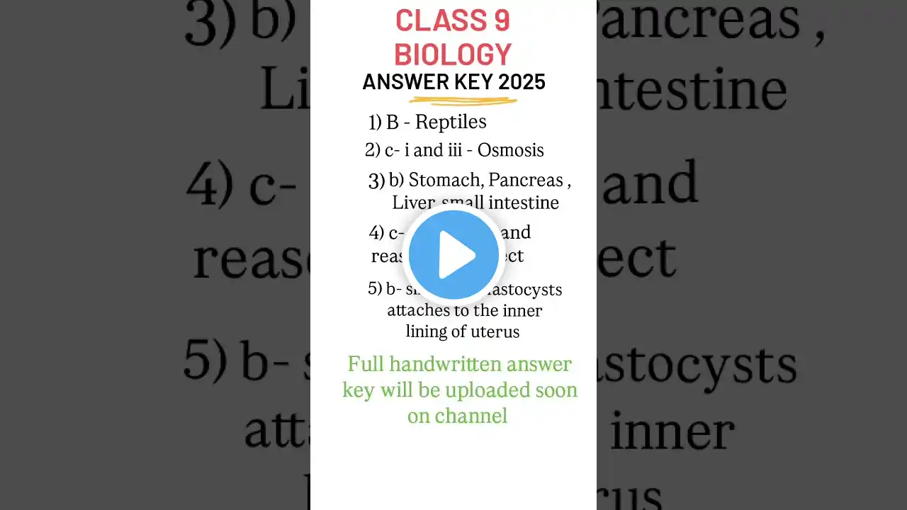 Class 9 Biology annual exam Answer Key 2025#answerkey #class9#biology#answers#annualexam