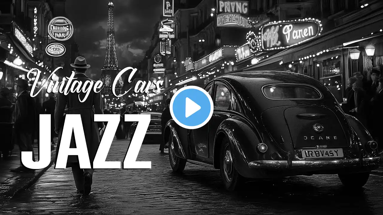 Evening Walk in Paris 🎷✨ | 1950s Jazz Music & Vintage Cars on Foggy Streets for a Romantic Nostalgic