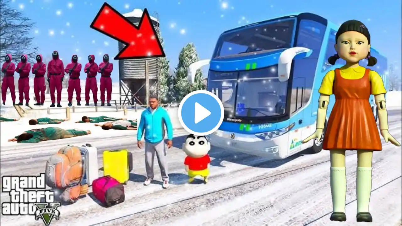 Franklin And Shinchan Upgrading God Car for Road Trip  With Squid Game Doll In GTA 5