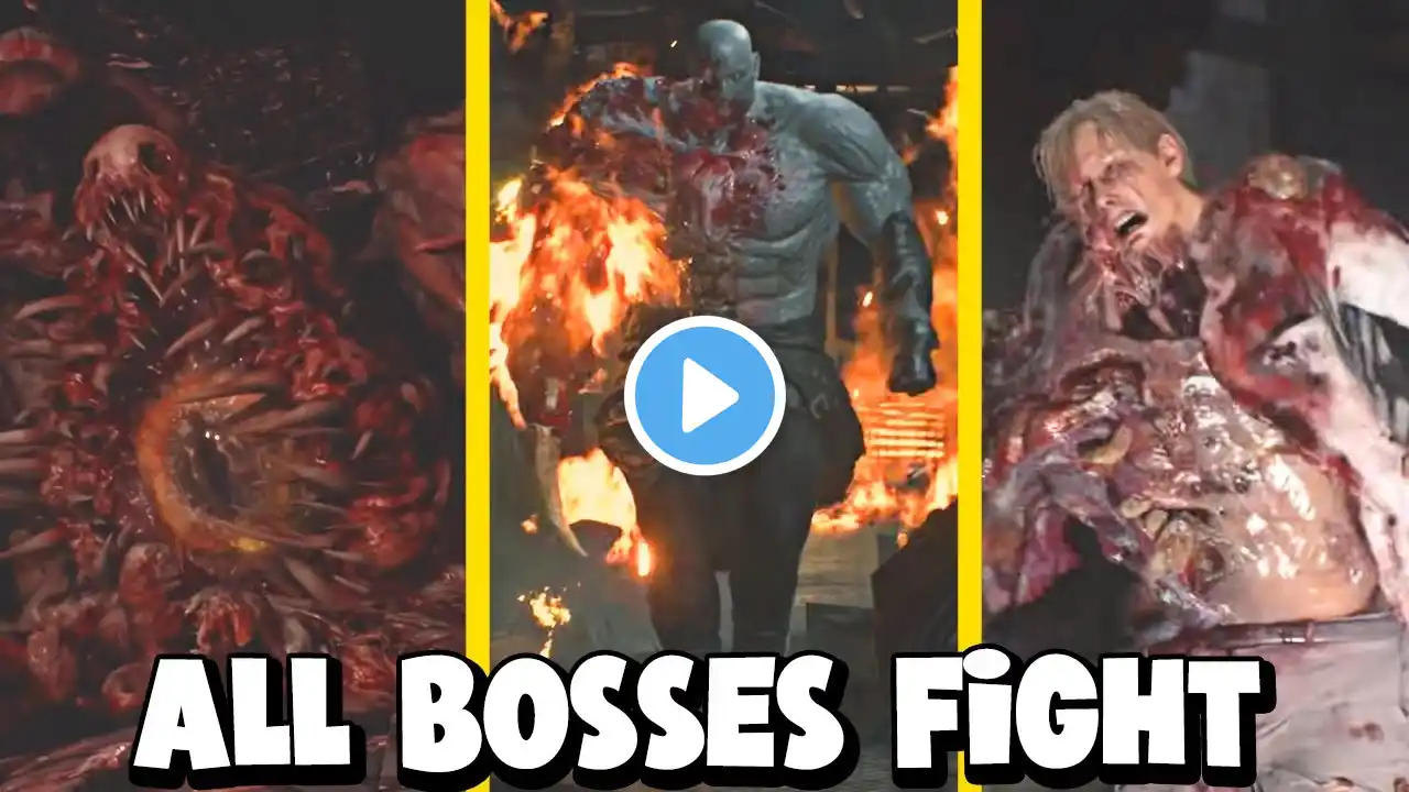 ALL BOSSES FIGHT - RESIDENT EVIL 2 REMAKE (WITH CUTSCENES) (CLAIRE)