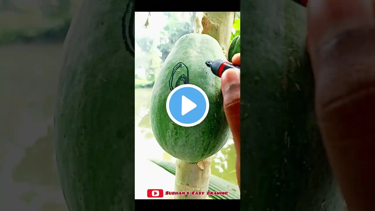 Funny art on papaya 😊| vegitable drawing #shorts #youtubeshorts #art #trending #funny