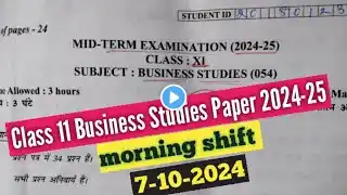 class 11 business studies midterm question paper 7/10/2024 morning shift/business answer key class11