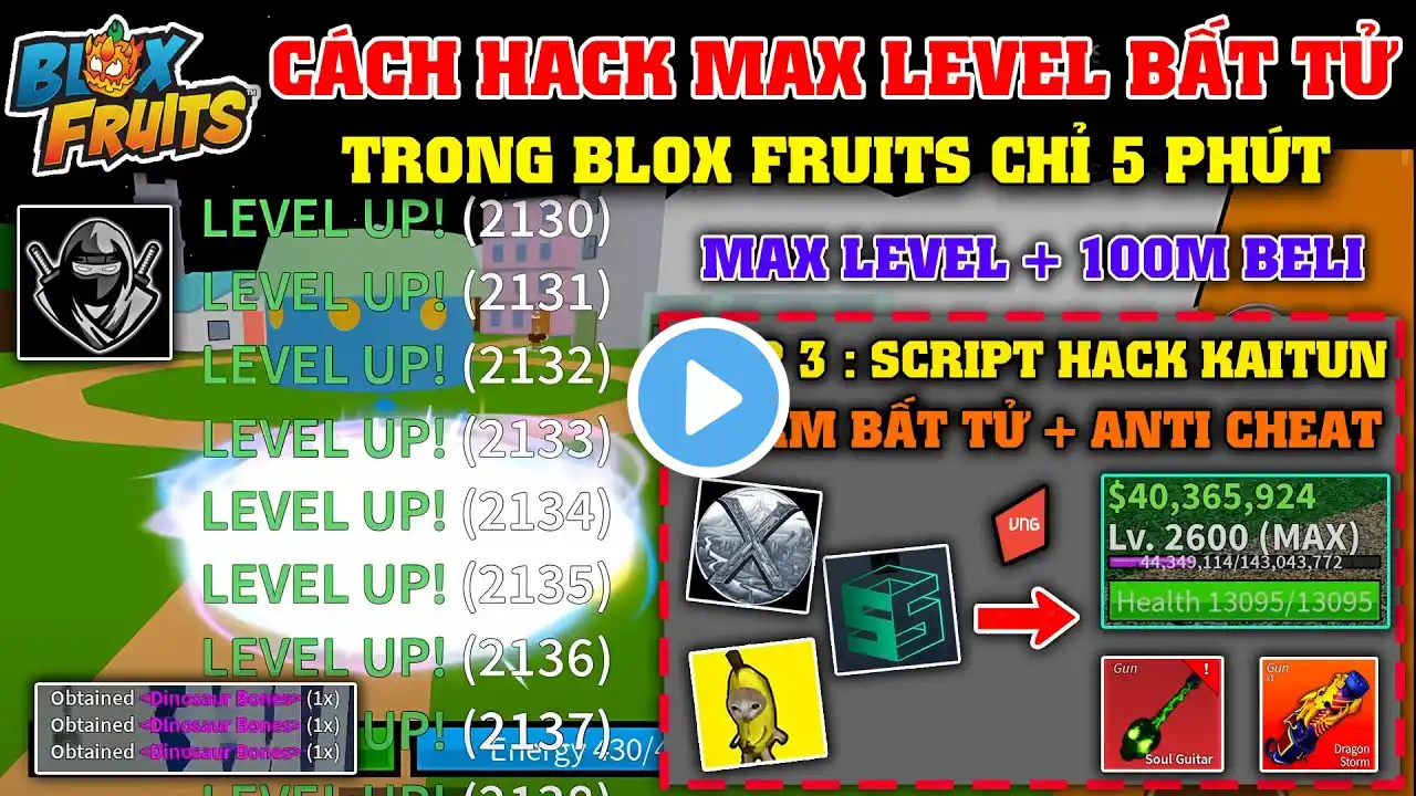 Hướng dẫn Hack Max Level, Full item trong Blox Fruits VNG Bất Tử 100% Bằng 3 Script Hack Kaitun Vip
