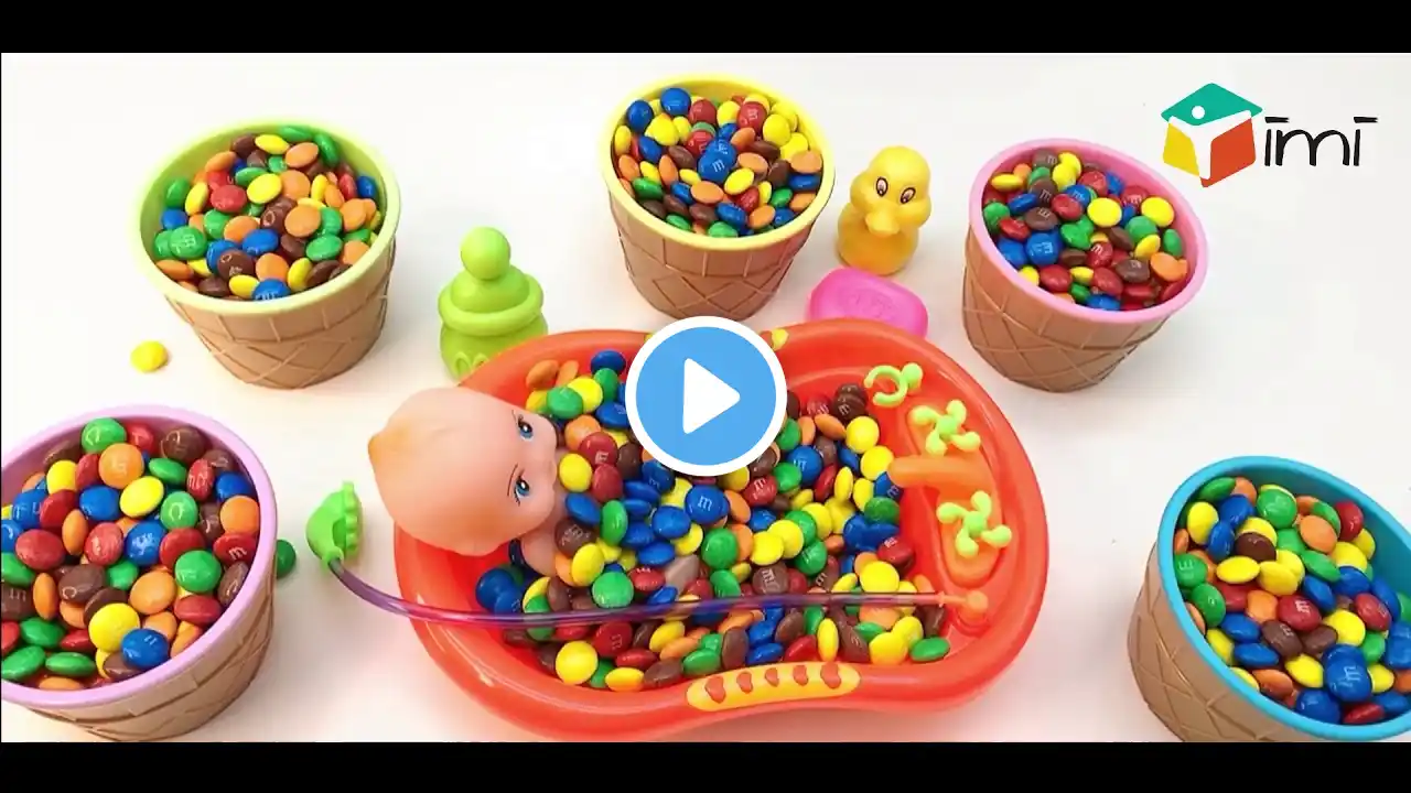 Learn Colours with Smarties Rainbow and Surprise Eggs toys Learn Colors with M&M Candy for Children