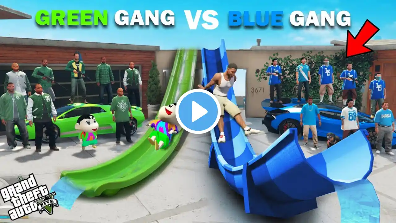 Franklin Blue Gang VS Shinchan Green Gang Waterslide Challenge In GTA 5!