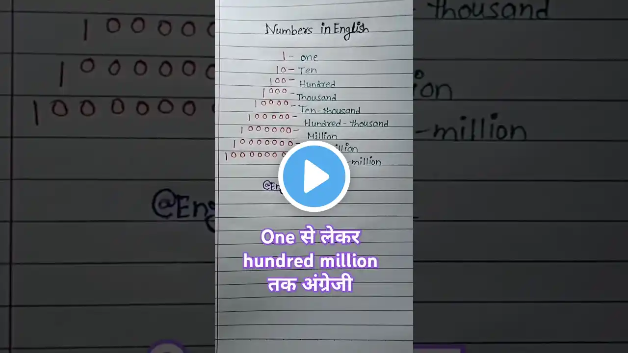 One से लेकर hundred million numbers#english #number #education #hundred #shortsenglish #englishtips