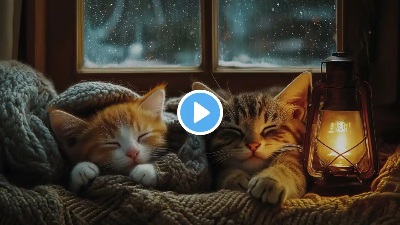 Relaxing Rain & Distant Thunder | Cozy Cat, Fireplace Glow & Soothing Ambience