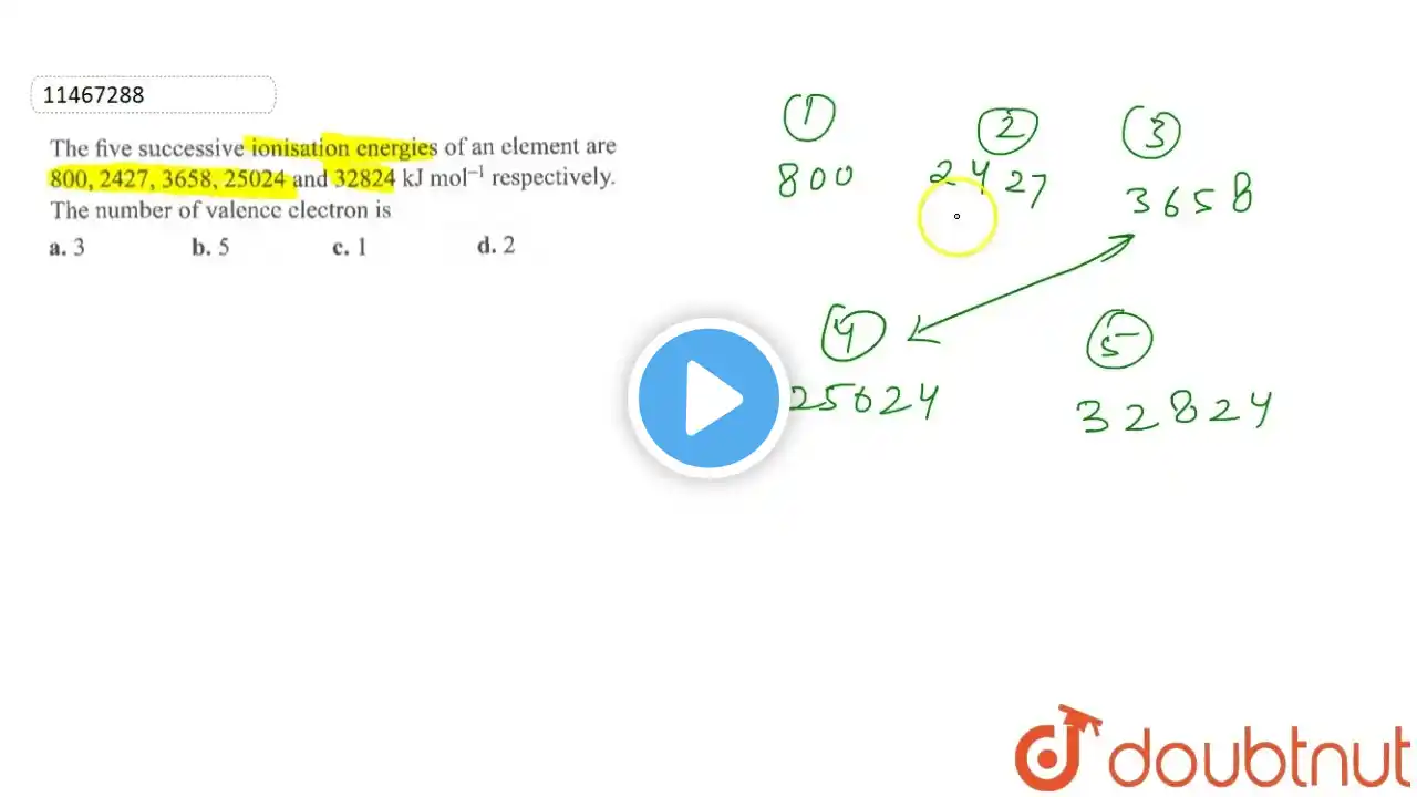 The five successive energies of an element are 800, 2427, 3658, 25024 and 32824 kJ mol^(-1) resp...