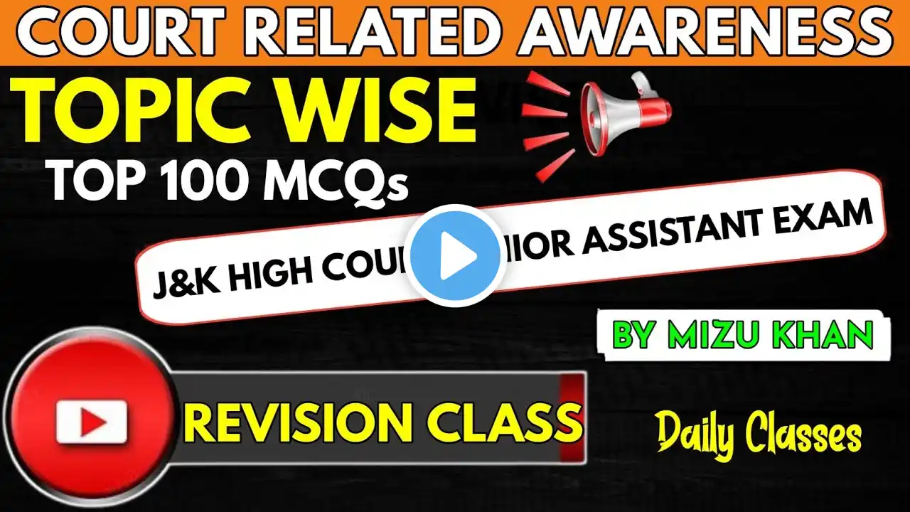 COURT RELATED AWARENESS | TOP 100 MCQS MARATHON | FOR J&K LADAKH HIGH COURT JUNIOR ASSISTANT EXAM.