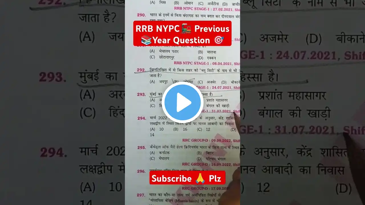 RRB NTPC GK GS Previous Year Question | Railway Previous Year Question | #ntpcstaticgk #rrbgroupd