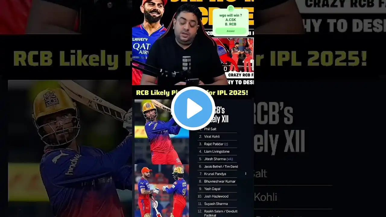 RCB Playing XII 😍#krunalpandyaIPL 2025! Dream11Prediction! #viratkohli #rajatpatidar#rcb