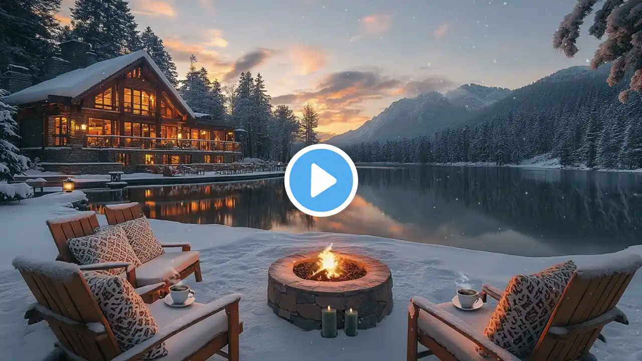 Soothing Night Jazz | Winter Cabin Ambience, Snowfall, and Fireplace Sounds for Sleep and Serenity