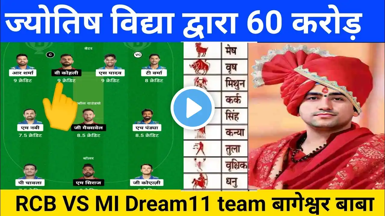 MI VS RCB Joytish Pandit Dream 11 team | Dream 11 Joytish vidhya | RCB VS MI DREAM11 PREDICTION