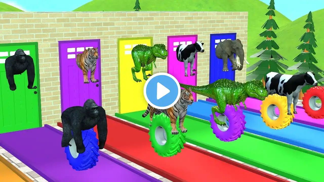 Paint Animals Gorilla Cow Lion Elephant Dinosaurs Dragons and T-Rex Fountain Crossing Animal Cartoon