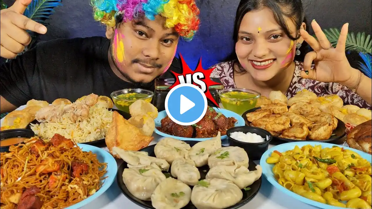 INDIAN STREET FOOD CHALLENGE | GOLGAPPA, MOMOS, MANCHURIAN | HOLI SPECIAL FOOD CHALLENGE