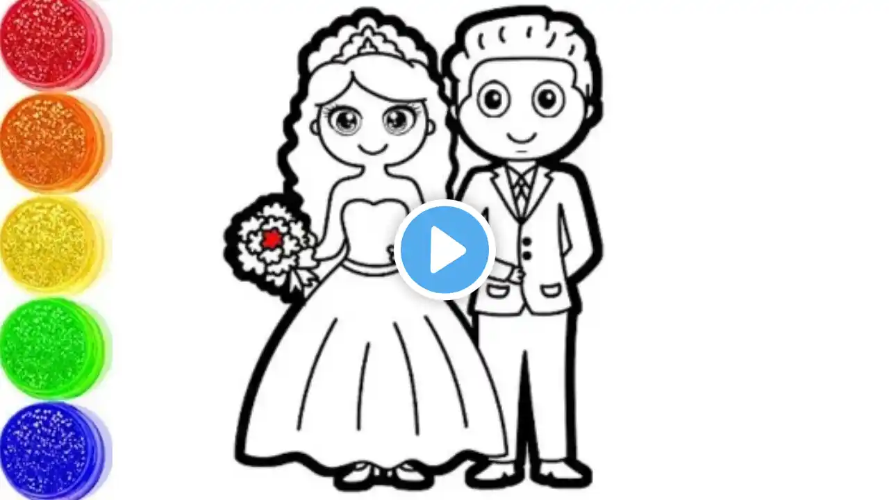 Cute Bride & Groom Drawing Painting Colouring for kids Toddlers | How to draw Bride & Groom easy