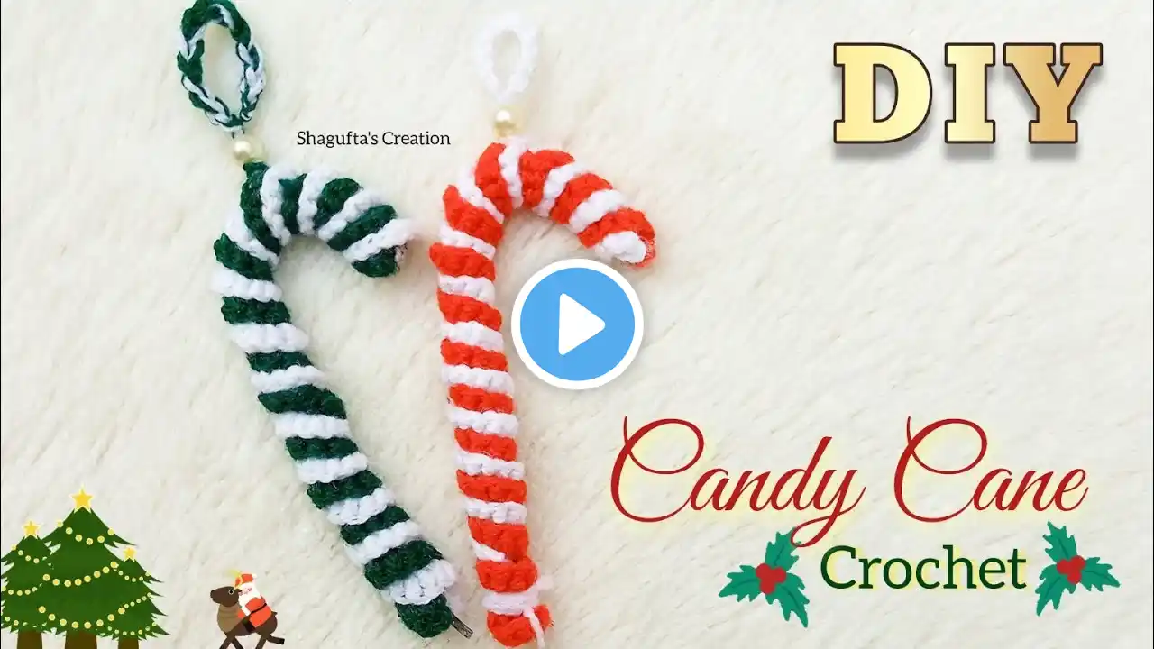 DIY Crochet Christmas Candy Cane! Crochet Christmas Candy Cane Ornament Tutorial.