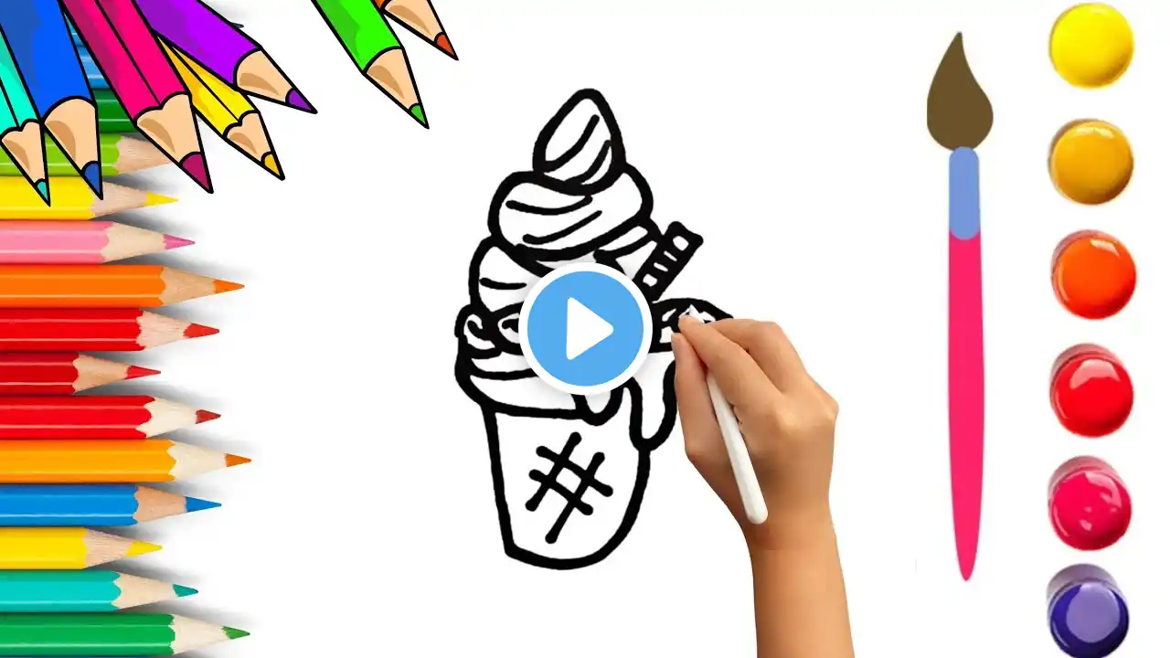 How To Draw cute Ice-cream🍦Drawing, Painting & Coloring For Kids and Toddlers_🌈🎨