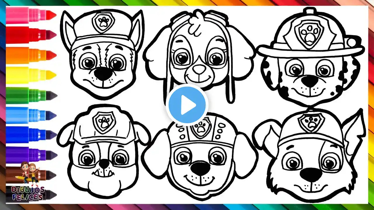 Dibuja y Colorea A Las Personajes de La Patrulla Canina 🐾🐶👮🎀🚒👷♻️🌊🌈 Dibujos Para Niños