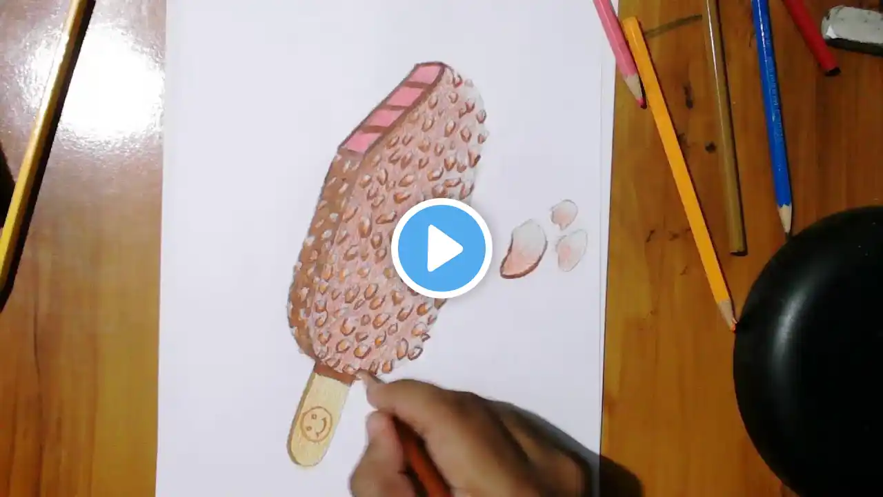 Realistic Ice-cream Drawing | Step by Step guidance to draw and paint ice-cream drawing