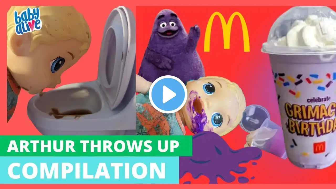 🤮🍟BABY ALIVE Throw up Compilation 1 - McDonald's Grimace Shake and a Moldy Sandwich