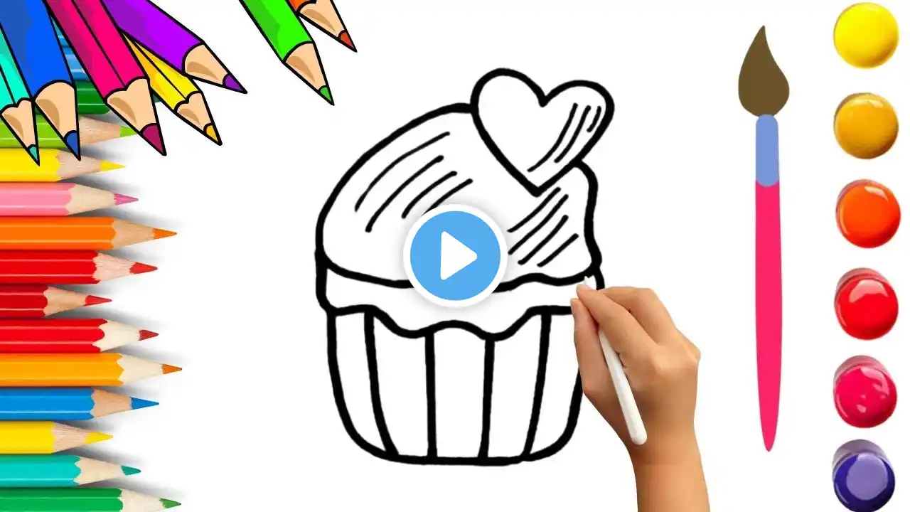 How To Draw cute Cup Cake Drawing, Painting & Coloring For Kids and Toddlers_🌈🎨