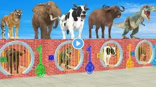 Cow Elephant Lion Gorilla Tiger T-Rex Choose The Right Baby ESCAPE ROOM CHALLENGE Animals Cage Game