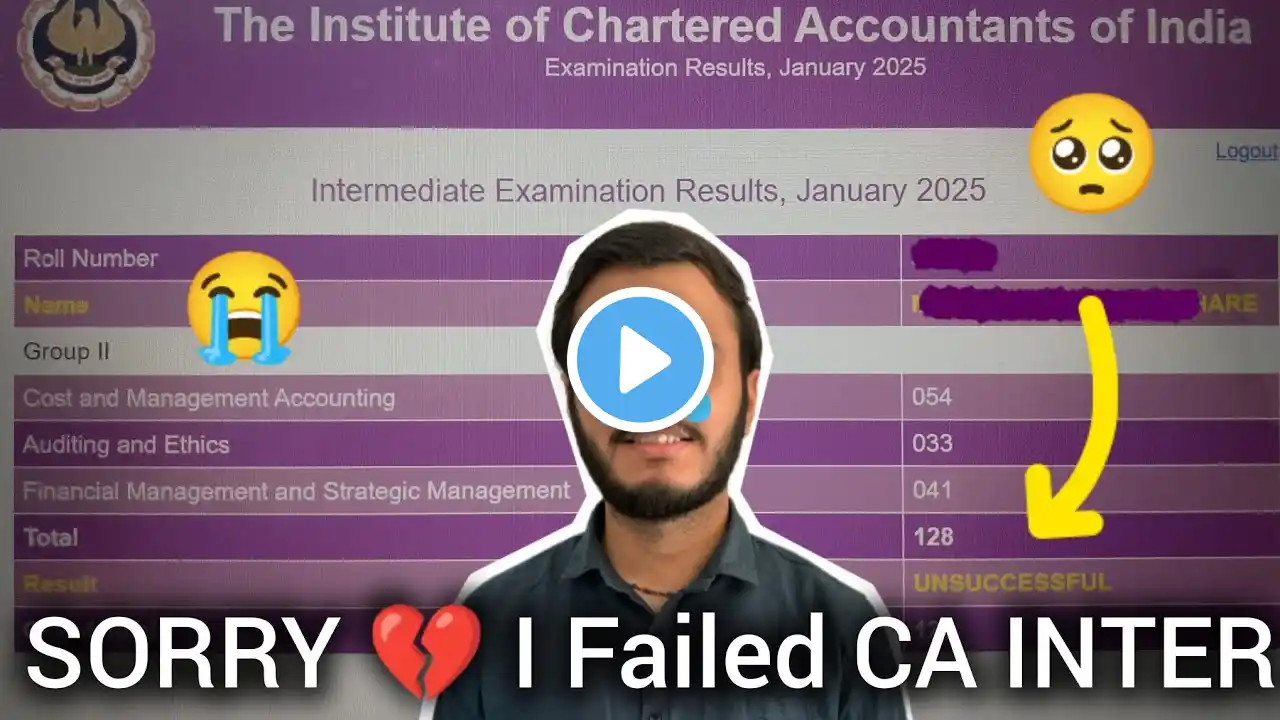 Sorry💔 I Failed CA INTER January 2025 Attempt😔||My Unexpected Ca Inter January 2025 Result Reaction😭