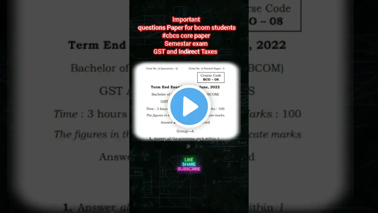 Question paper of gst and indirect taxes #previous_year_question #commerce #bcom #commerc_life_bks