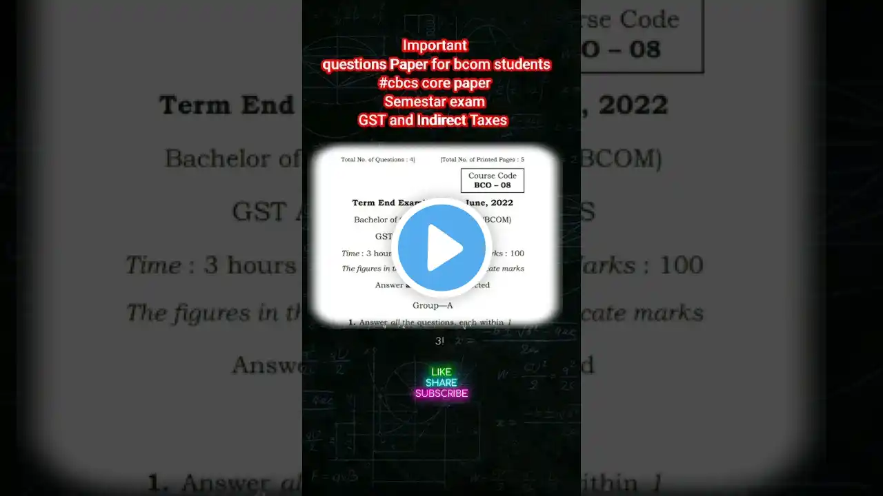 Question paper of gst and indirect taxes  #previous_year_question #commerce #bcom #commerc_life_bks