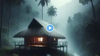 of Sleep Instantly in Palm Tent with Heavy Rainstorm & Roaring Thunder Sounds in RainForest at N