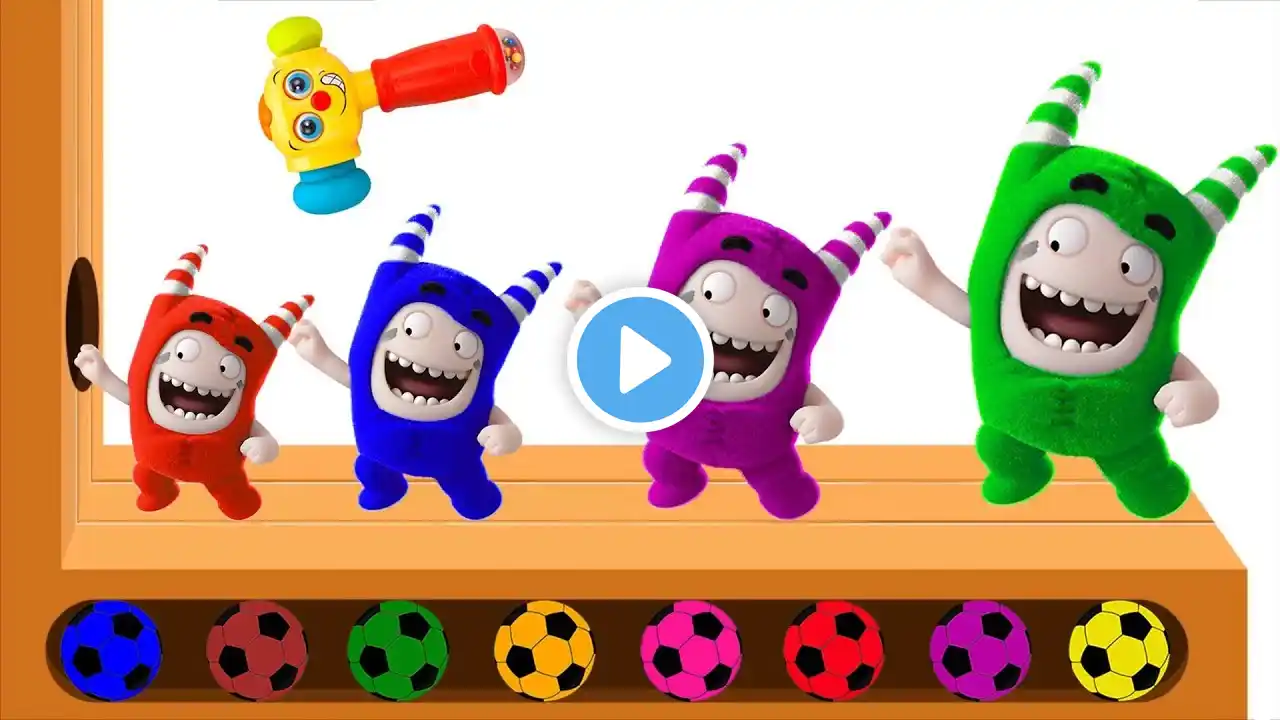 Learn Colors with WOODEN FACE HAMMER XYLOPHONE Oddbods Pogo and Spiderman Soccer Balls for Kids